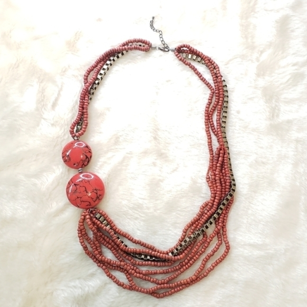 ASYMMETRIC Tribal Chunky Red Multi Strand Necklace